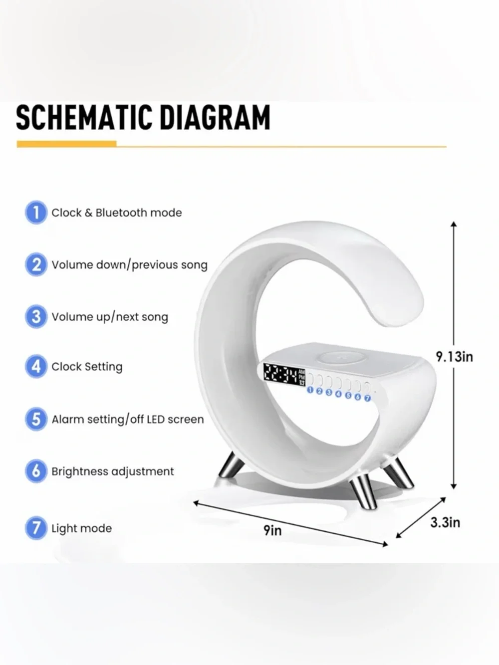 LED RGB C-Shaped Desk Lamp with Digital Clock & Wireless Charging